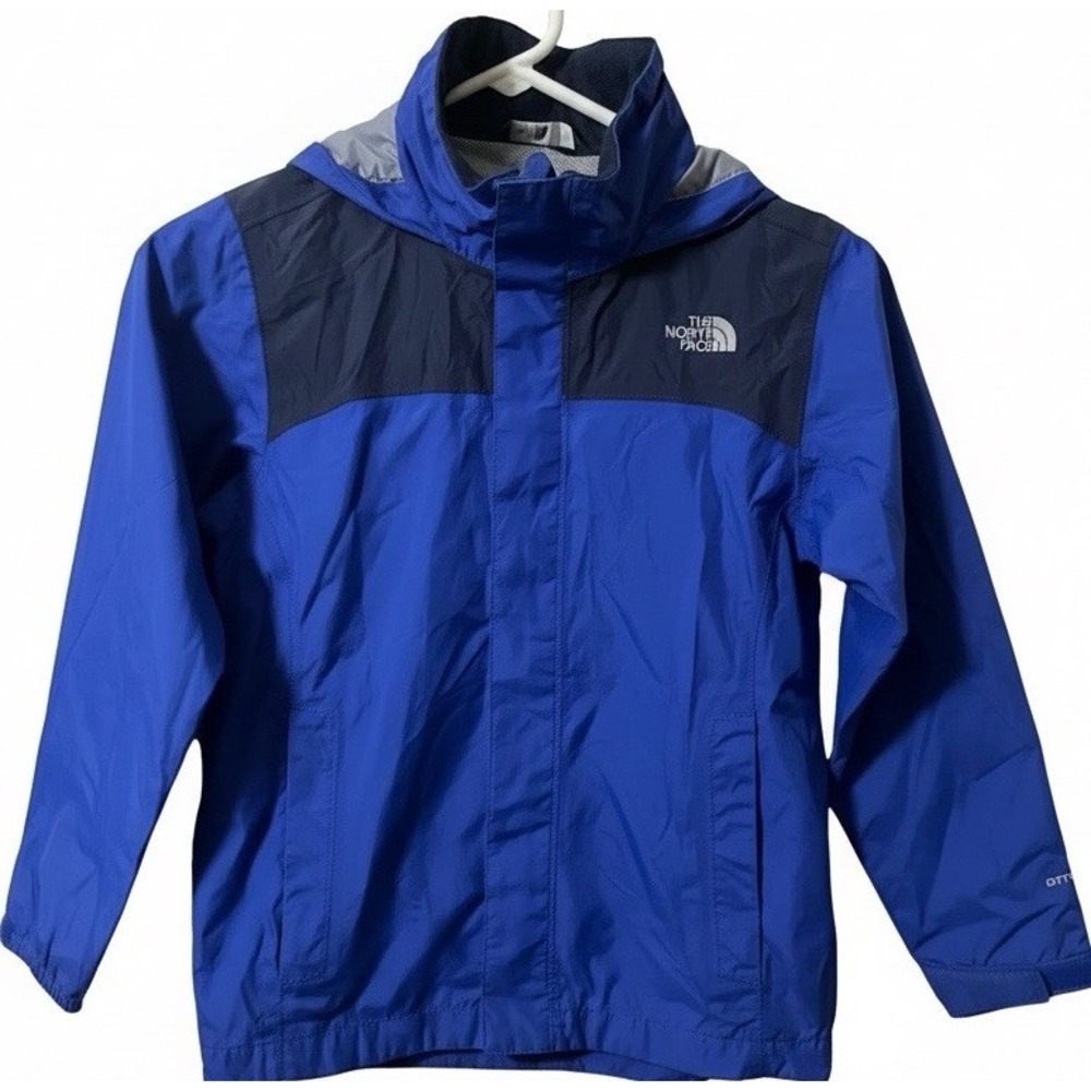 The North Face Boys Jacket S 7/8 Hooded Lightweight Full Zip Blue Black Pockets